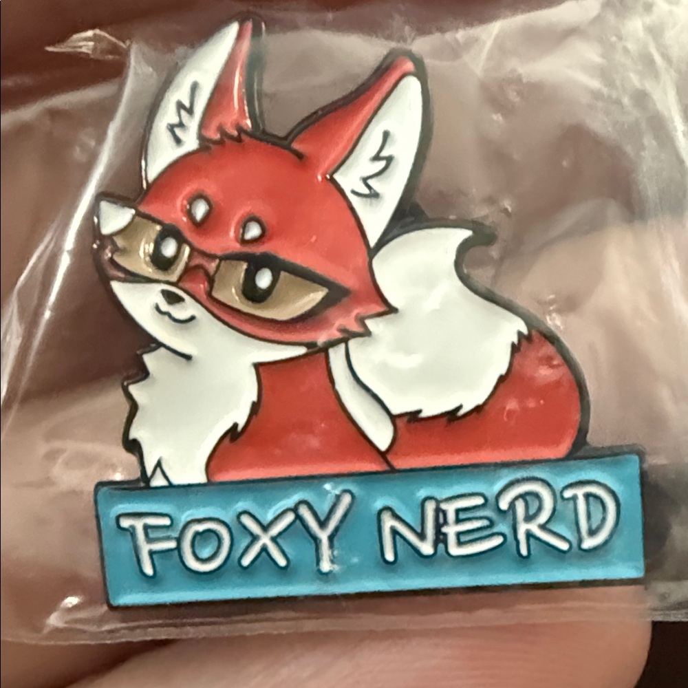 Foxy Nerd Red and White Pin